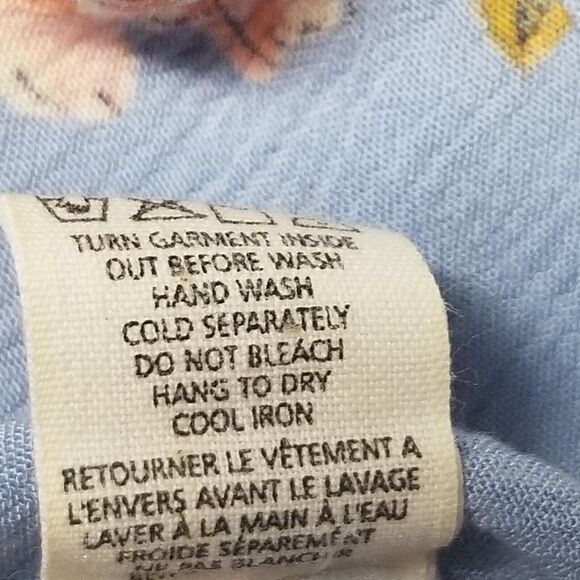 Billabong Large Crop Top Blouse Balloon Sleeve Blue Floral Crepe Flowy Beach - Picture 7 of 10